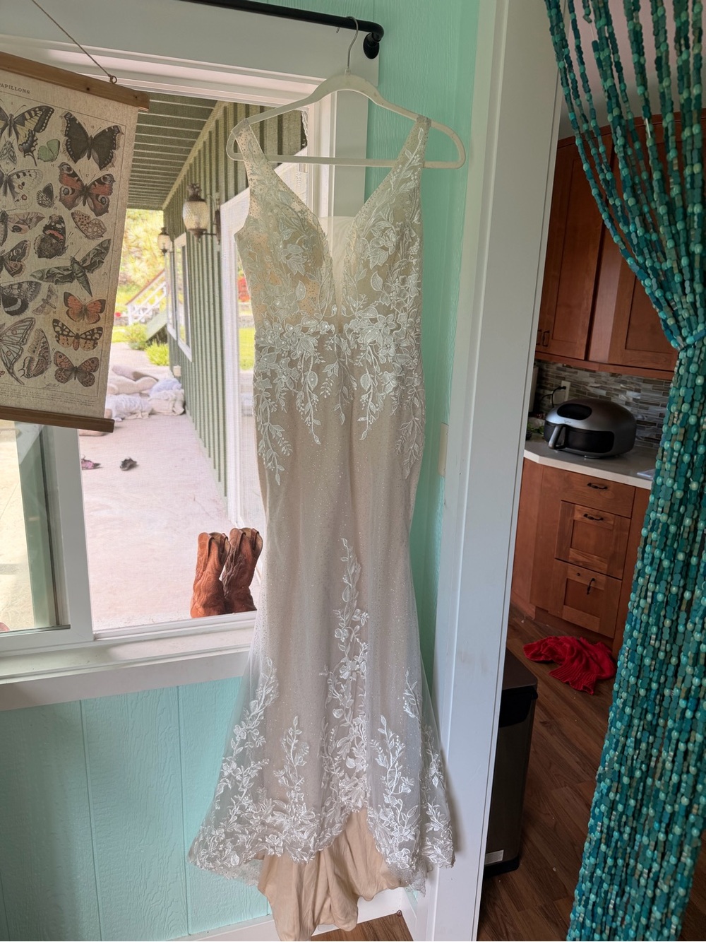 Elegant Ivory Lace Wedding Dress with Nude Underslip